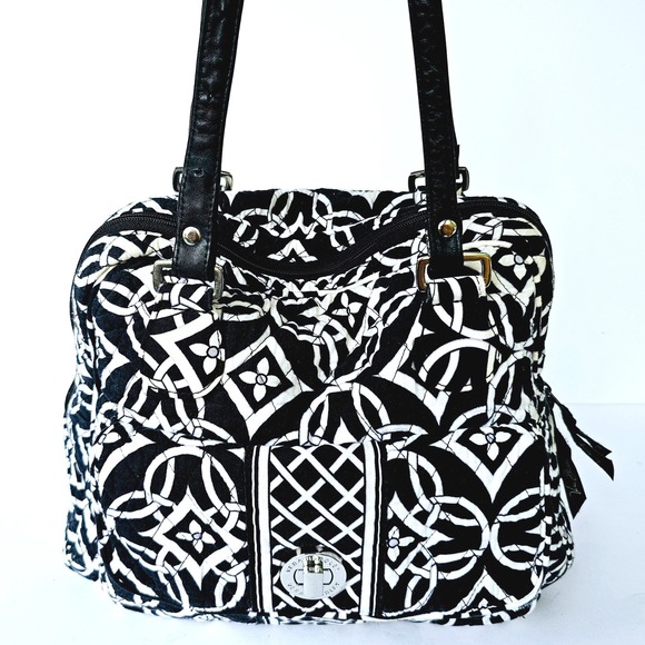 Vera Bradley Retired Concerto Turn Lock Satchel Bag Purse Black White - B772.1 - Picture 1 of 11